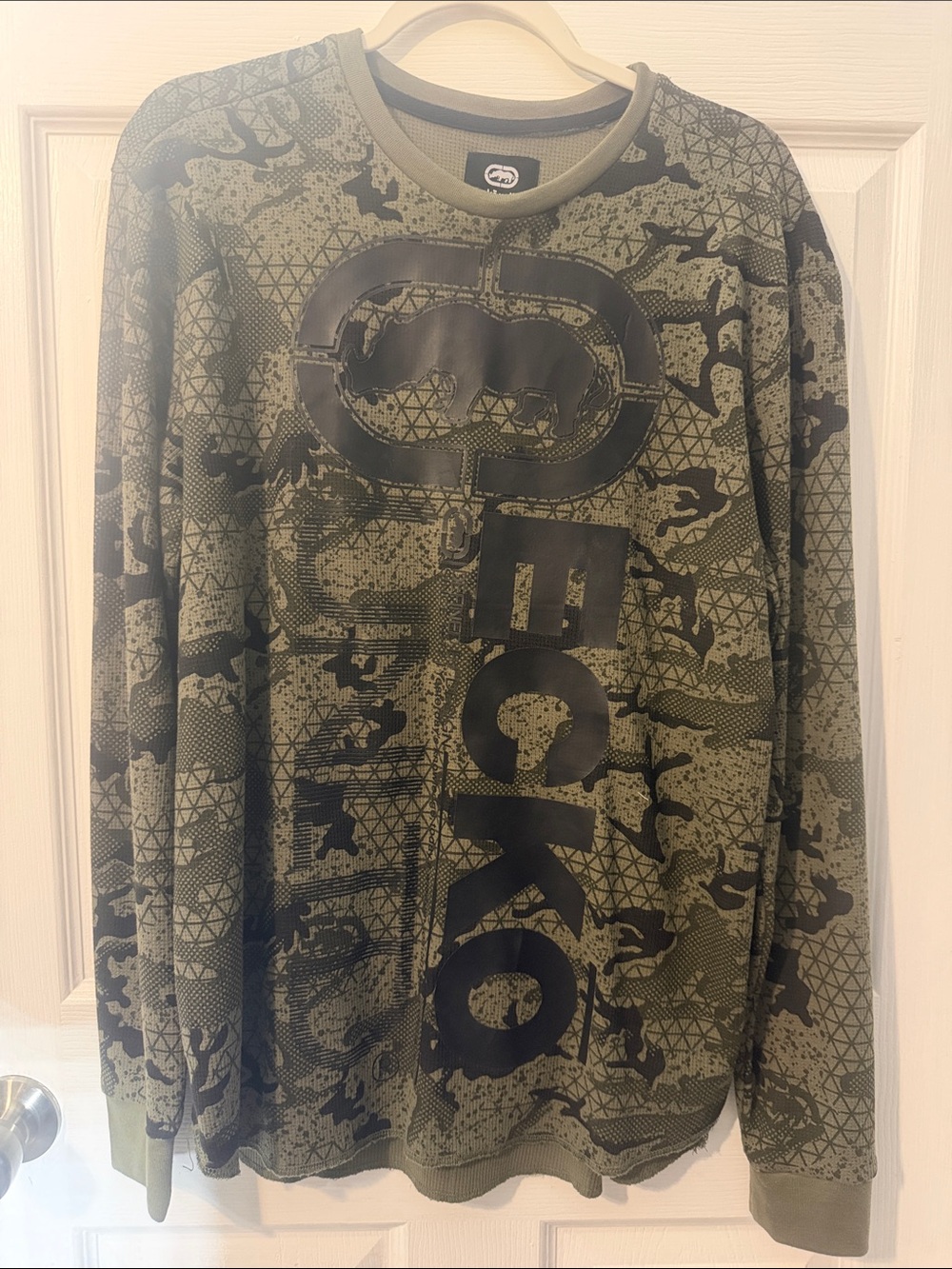 Ecko Unlimited Olive Green Camo Graphic Crewneck